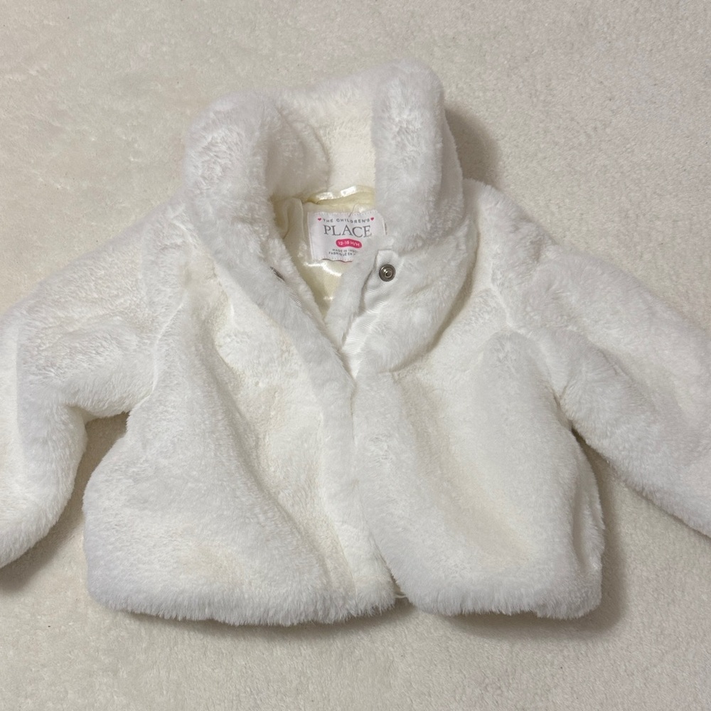 The Children's Place Soft White Faux Fur Jacket. Size 12-18 months!
